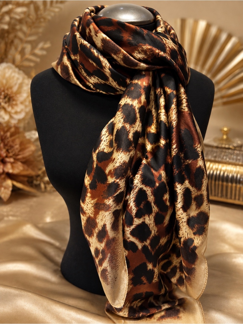 🆕🔥HOT BUY! Leopard Print Silk Scarf - Brown/Black